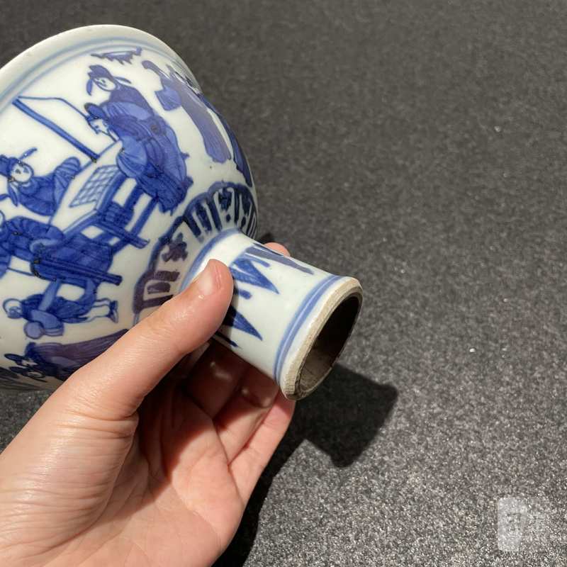 明嘉靖 青花十八学士图高足碗 - 图7
